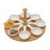 Conjunto 9 Peças | 8 Petisqueiras de Porcelana e 1 Suporte de Bamboo 25X25X13cm